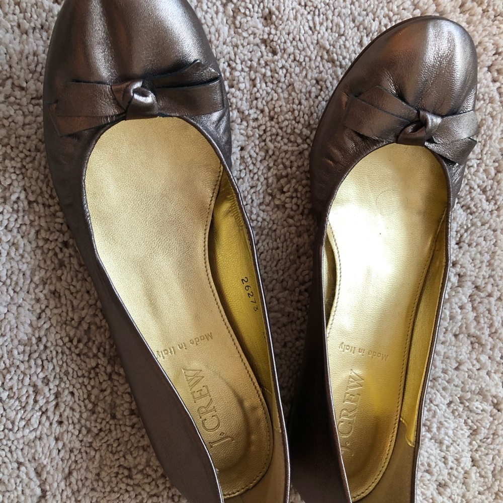 J Crew leather metallic brown flats